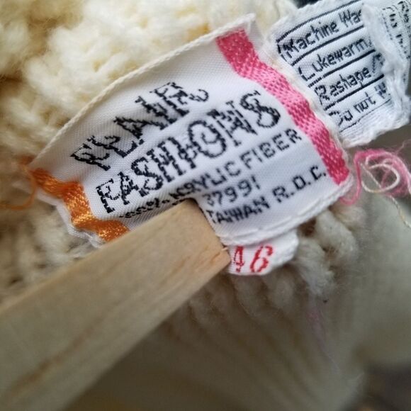 Vintage 70s Pastel Dots Cream Acrylic Fisherman Button Down Cardigan Sweater Lg - Picture 6 of 9